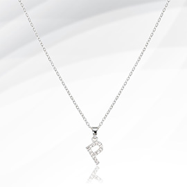 -P- Stainless Steel CZ Stone Paved Monogram Pendant Necklace