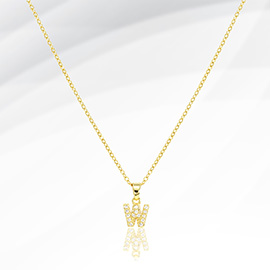 -W- Stainless Steel CZ Stone Paved Monogram Pendant Necklace