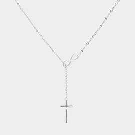 Stainless Steel Infinity Pointed Cross Pendant Stone Bezel Chain Necklace