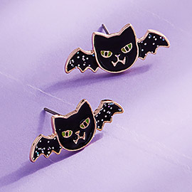 Enamel Halloween Bat Stud Earrings