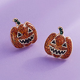 Sparkly Halloween Pumpkin Stud Earrings