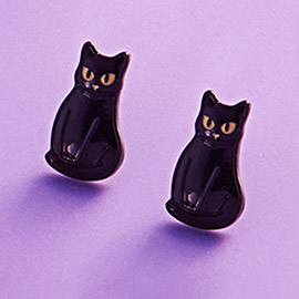 Halloween Black Cat Stud Earrings