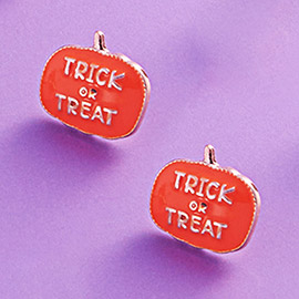 TRICK OR TREAT Message Enamel Halloween Pumpkin Stud Earrings