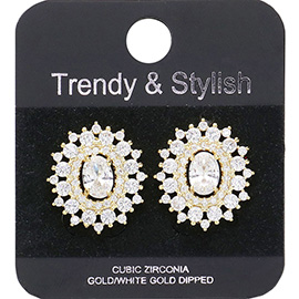 Gold Dipped Oval CZ Stone Pointed Stud Earrings