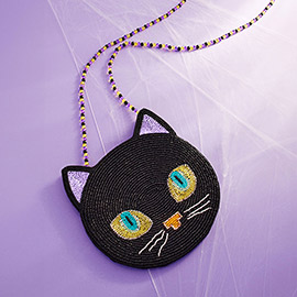 Halloween Black Cat Beaded Mini Crossbody Bag