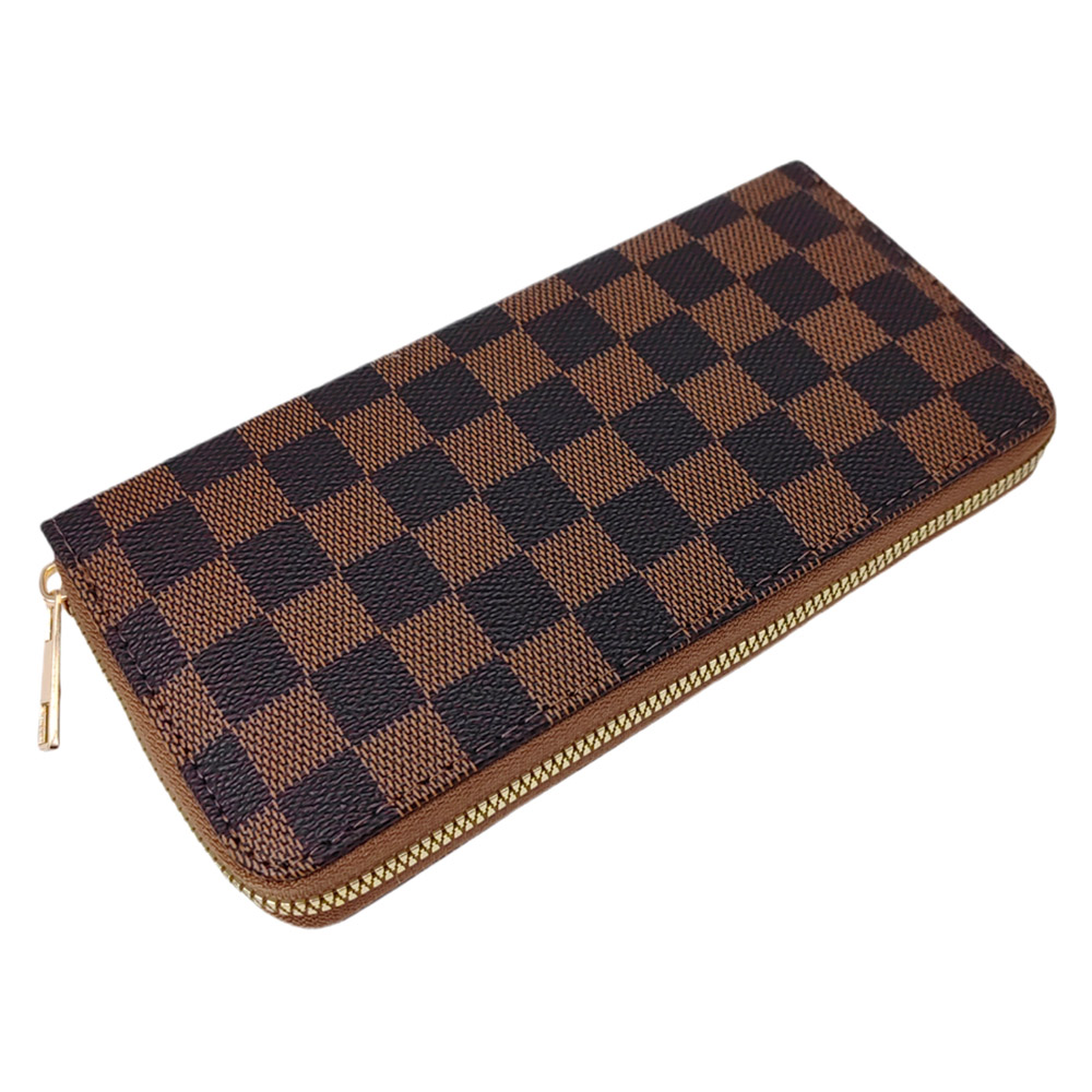 Checkered Faux Leather Long Wallet