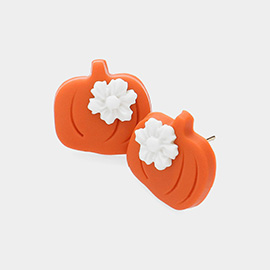 Polymer Clay Flower Pointed Pumpkin Stud Earrings