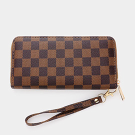 Checkered Faux Leather Long Wallet