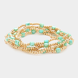 6PCS - Faceted Beaed Stretch Multi Layered Bracelets