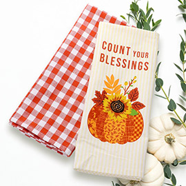 2PCS - Count Your Blessings Sunflower Printed Checkered Pattern Kitchen Towel Set