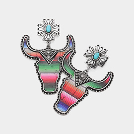 Western Rainbow Steer Head Dangle Earrings