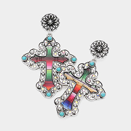 Western Rainbow Cross Dangle Earrings