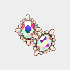 Oval Glass Stone Cluster Earrings