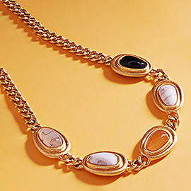 Oval Stone Cluster Link Necklace