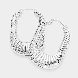 Textured Metal Rectangle Pin Catch Hoop Earrings