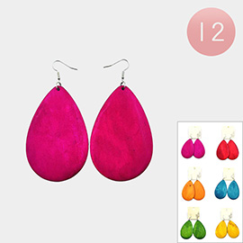 12Pairs - Colored Wooden Teardrop Dangle Earrings