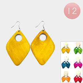 12Pairs - Colored Wooden Rhombus Dangle Earring