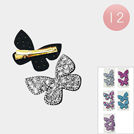 12 SET OF 2 -Bling Studded Butterfly Hair Snap Clip Set