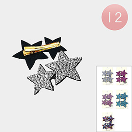 12 SET OF 2 -Bling Studded Double Star Hair Snap Clip Set