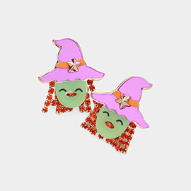 Rhinestone Fringe Resin Halloween Witch Earrings
