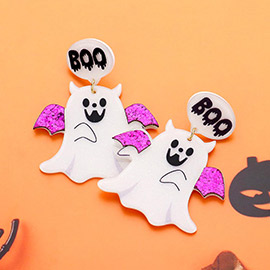 Resin Halloween BOO Ghost Dangle Earrings