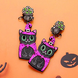 Resin Halloween Witch Cat Dangle Earrings