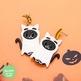 GLOW IN THE DARK Resin Halloween Ghost Cat Dangle Earrings