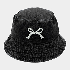 Embroidered Bow Denim Bucket Hat