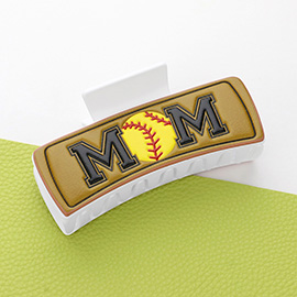 Softball MOM Message Faux Leather Hair Claw Clip