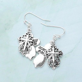 SERENITY PRAYER Message Double Metal Cross Dangle Earrings