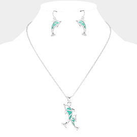Double Dolphin Pendant Necklace