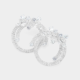 Marquise CZ Stone Embellished Flower Pointed Evening Earrings