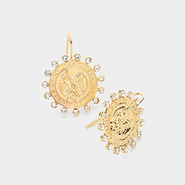 Stone Pointed Saint Christopher Protect Us Earrings