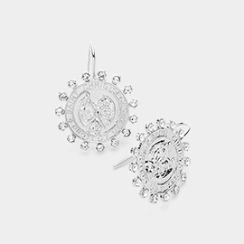 Stone Pointed Saint Christopher Protect Us Earrings