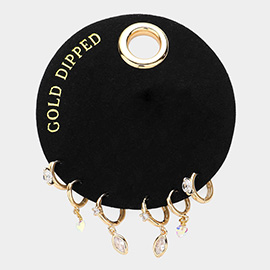 SECRET BOX_Gold Dipped Stone Pointed Huggie Back 3Pairs Mini Hoop Earrings