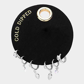 SECRET BOX_White Gold Dipped Stone Pointed Huggie Back 3Pairs Mini Hoop Earrings