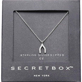 SECRET BOX_Sterling Silver Dipped CZ Stone Paved Wishbone Pendant Necklace