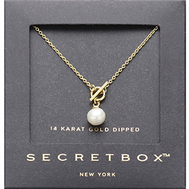 SECRET BOX_14K Gold Dipped Pearl Toggle Pendant Necklace