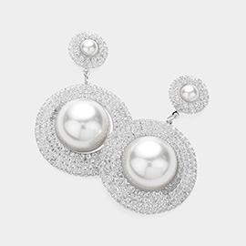 Pearl Pointed CZ Stone Paved Dangle Evening Earrings
