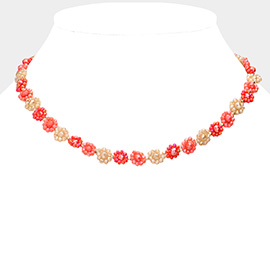 Faceted Beaded Flower Necklace