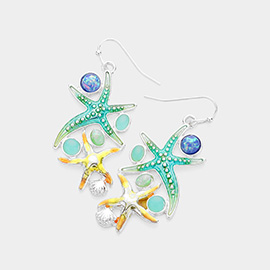 Stone Embellished Enamel Starfish Dangle Earrings