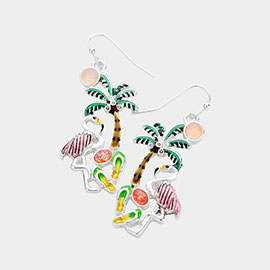 Stone Embellished Enamel Palm Tree Flamingo Flipflops Dangle Earrings