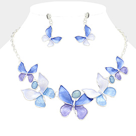 Colored Metal Butterfly Link Bib Necklace