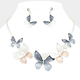 Colored Metal Butterfly Link Bib Necklace
