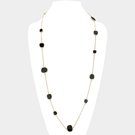 Onyx Pebble Link Station Long Necklace