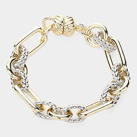 14K Gold Plated Two Tone Chain Link Magnetic Bracelet