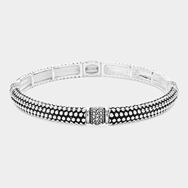 Stone Paved Pointed Metal Caviar Stretch Bracelet