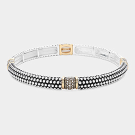 Stone Paved Pointed Metal Caviar Stretch Bracelet