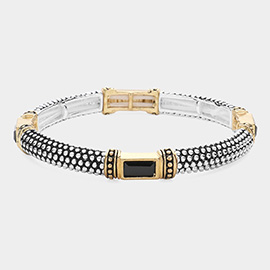 Onyx Bar Pointed Metal Caviar Stretch Bracelet