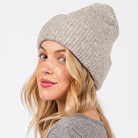 Wool Blended Solid Fuzzy Beanie Hat